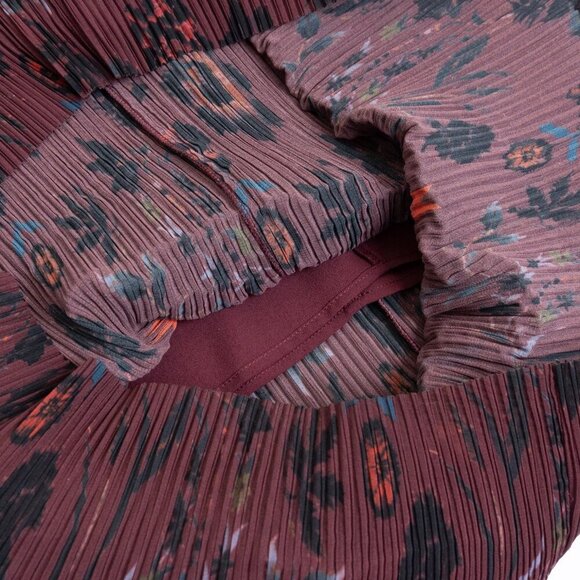 Sandro Pleated Midi Skirt Floral Burgundy Size 1 - Picture 11 of 16
